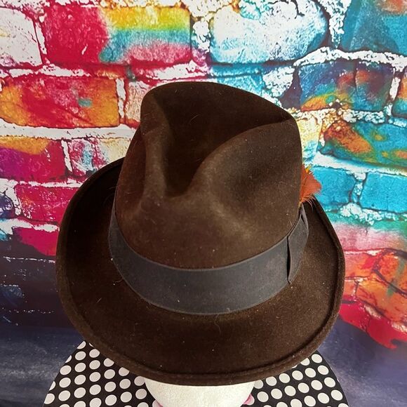 Vintage Morfelt Men's Fedora 100% Wool Hat  Dark Brown  Feathers size Small - Picture 4 of 6
